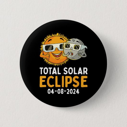 Total 太陽の Eclipse 2024メガネおもしろい太陽の月の子供 缶バッジ (正面)