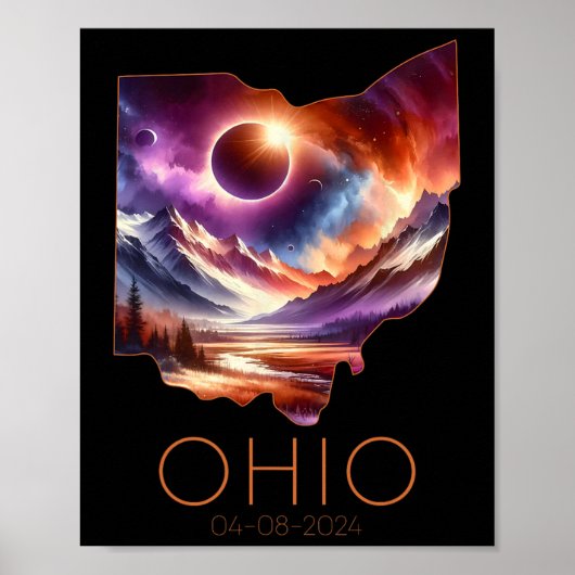 Total 太陽の Eclipse 2024州オハイオ総和4月 ポスター (正面)