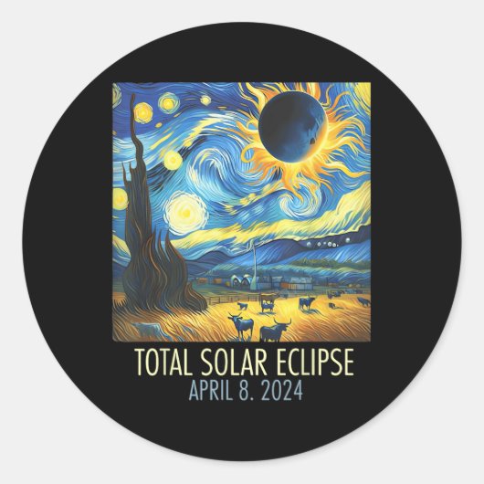 Total 太陽の Eclipse 2024星空の夜のバ絵画ン ラウンドシール (正面)