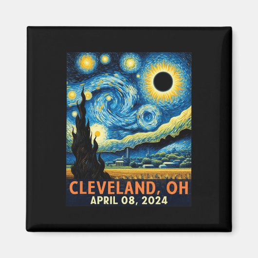 Total 太陽の Eclipse 2024 Cleveland Ohio Starry Nig マグネット (正面)