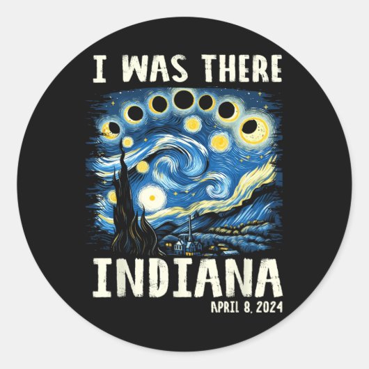 Total 太陽の Eclipse 2024 Indiana - Starry Night Pa ラウンドシール (正面)