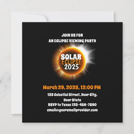 Total 太陽の Eclipse 3/29/2025 USAを見る 招待状 (正面)