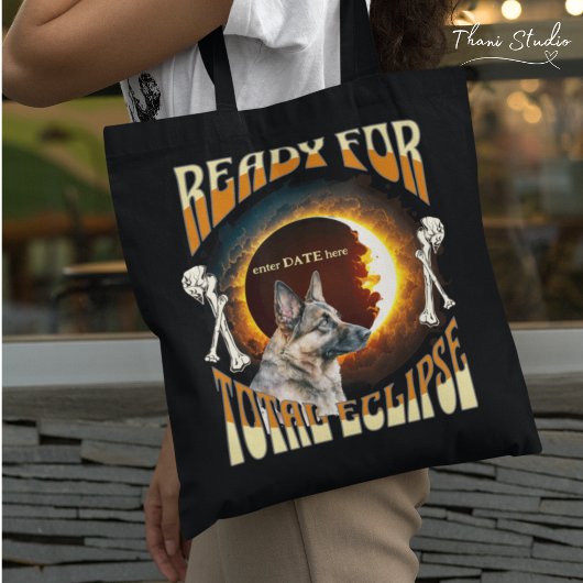 Total Eclipse 2024編集可能日付可愛い犬のヴィンテージ トートバッグ