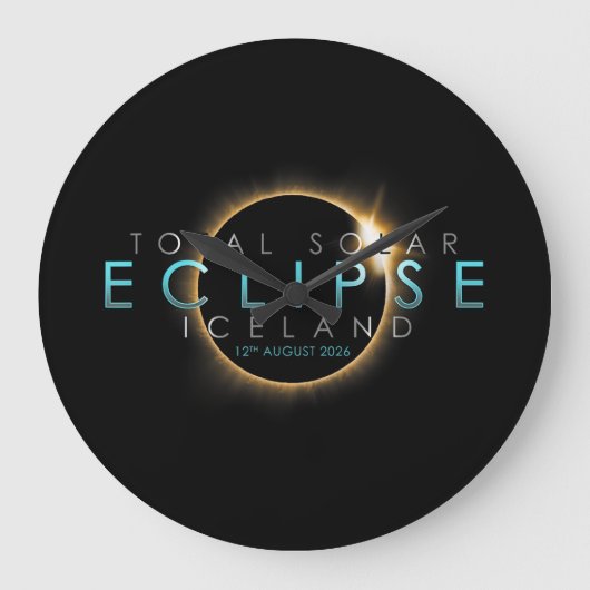Total Solar Eclipse 12th August 2026 – Iceland ラージ壁時計 (正面)