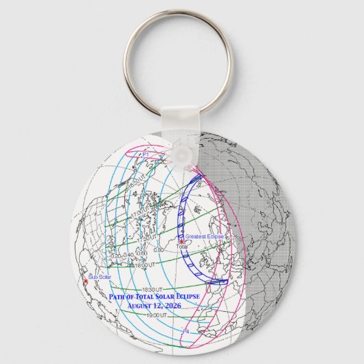 Total Solar Eclipse 2026 Map キーホルダー (正面)