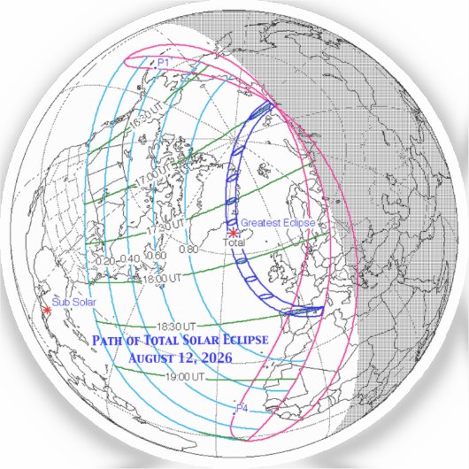 Total Solar Eclipse 2026 Map シール (正面)