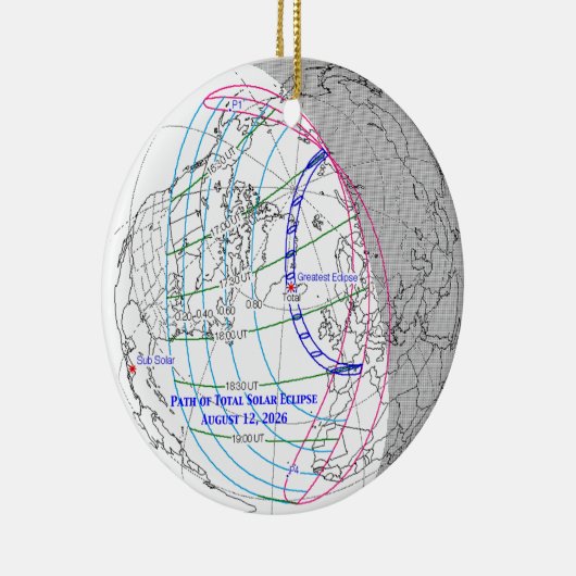 Total Solar Eclipse 2026 Map セラミックオーナメント (右)