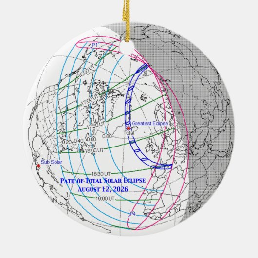 Total Solar Eclipse 2026 Map セラミックオーナメント (裏面)