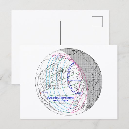 Total Solar Eclipse 2026 Map ポストカード (正面/裏面)