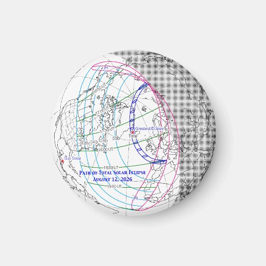 Total Solar Eclipse 2026 Map マグネット (正面)