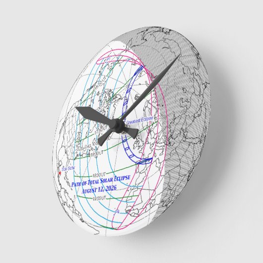 Total Solar Eclipse 2026 Map ラウンド壁時計 (傾斜)