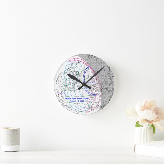 Total Solar Eclipse 2026 Map ラウンド壁時計 (ホーム)