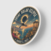 Total Solar Eclipse 2027  ラウンド壁時計 (傾斜)