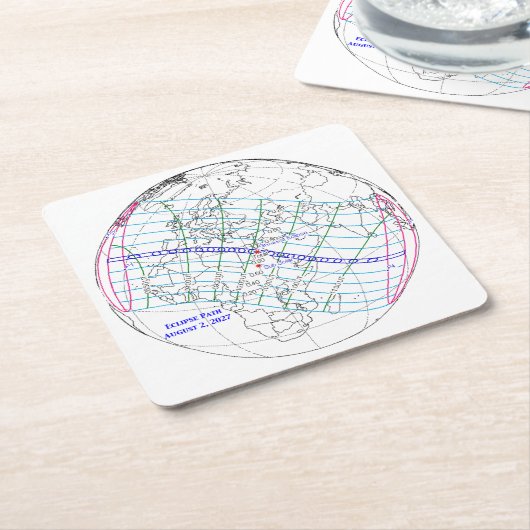 Total Solar Eclipse 2027 Map スクエアペーパーコースター (アングル)