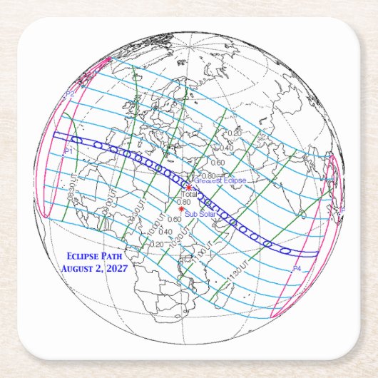 Total Solar Eclipse 2027 Map スクエアペーパーコースター (正面)