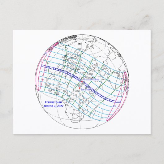 Total Solar Eclipse 2027 Map ポストカード (正面)