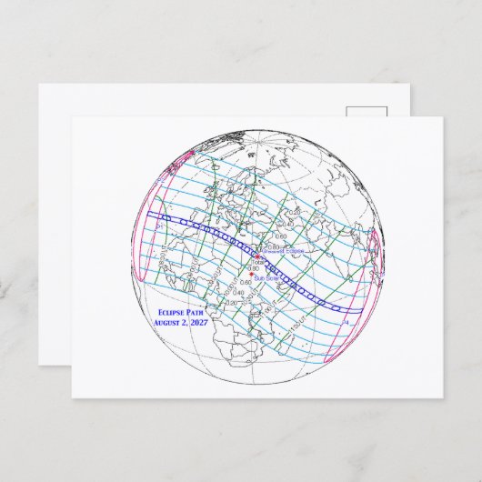 Total Solar Eclipse 2027 Map ポストカード (正面/裏面)