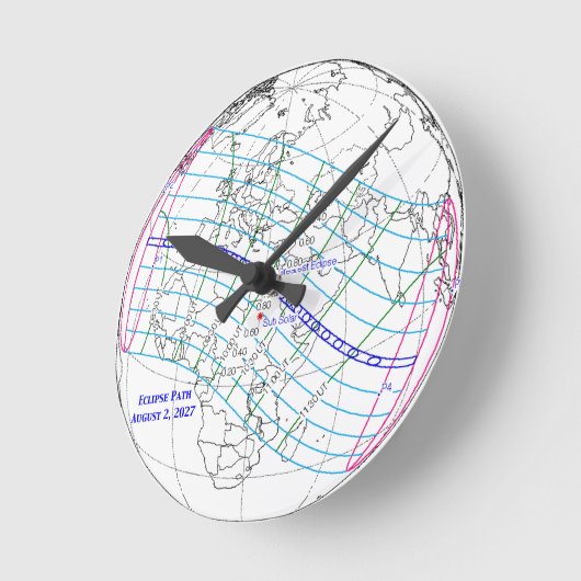 Total Solar Eclipse 2027 Map ラウンド壁時計 (傾斜)