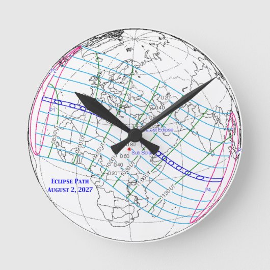 Total Solar Eclipse 2027 Map ラウンド壁時計 (正面)