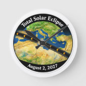Total Solar Eclipse 2027 Map ラウンド壁時計 (正面)