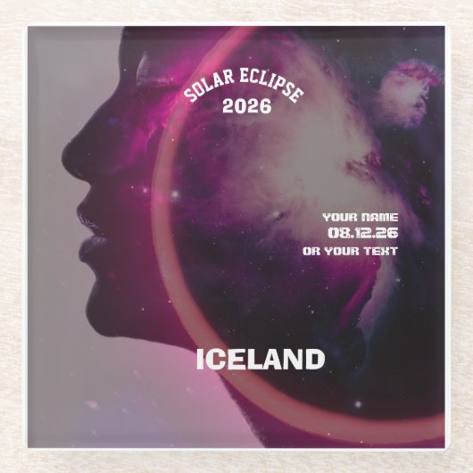 Total solar eclipse August 2026 text personalized ガラスコースター (正面)