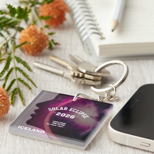 Total solar eclipse August 2026 text personalized キーホルダー (正面右)