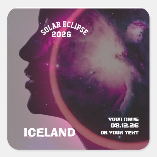 Total solar eclipse August 2026 text personalized スクエアシール (正面)