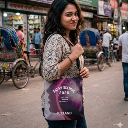 Total solar eclipse August 2026 text personalized トートバッグ