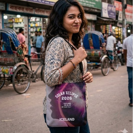 Total solar eclipse August 2026 text personalized トートバッグ