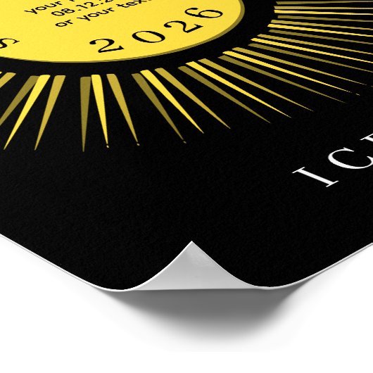 Total solar eclipse August 2026 text personalized ポスター (角)