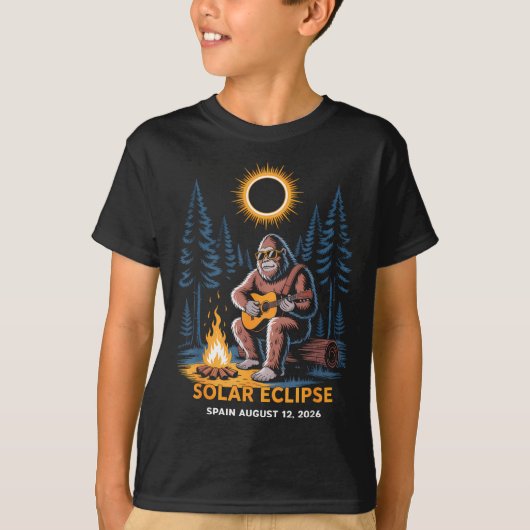 Total Solar Eclipse Spain Bigfoot Illustration Tシャツ (正面)