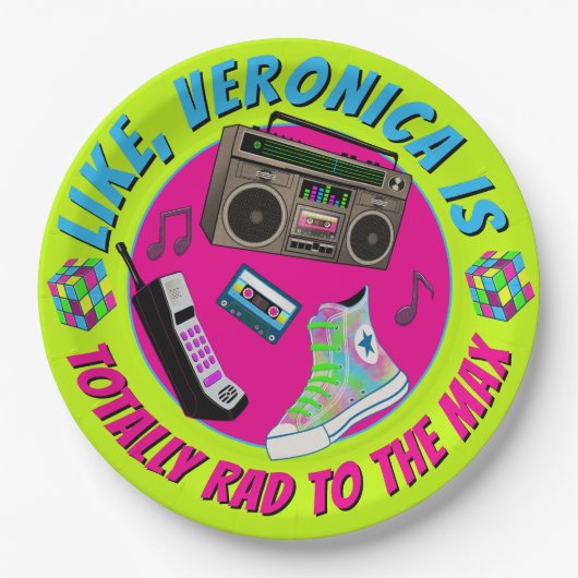 Totally 80s Retro Birthday Party Invitation ペーパープレート (正面)