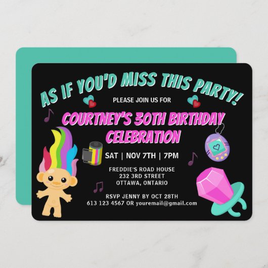 Totally 90s Retro Birthday Party Invitation 招待状 (正面/裏面)