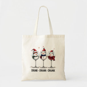 Tote Bag 楽しいクリスマスの雪だるまのワイングラス トートバッグ