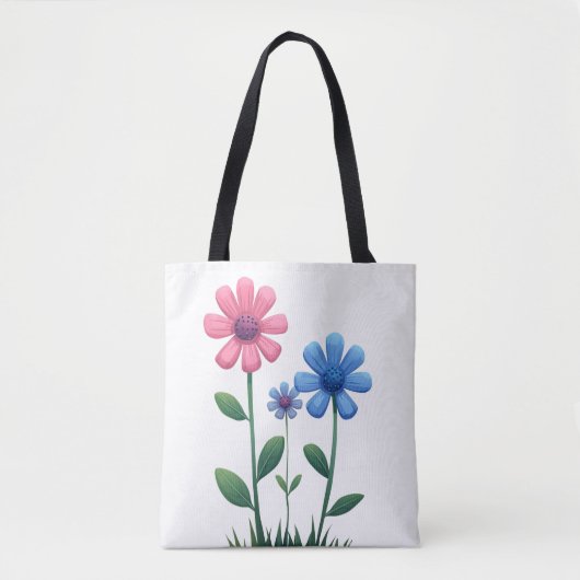 Tote Bag Blue & Pink flower トートバッグ (正面)