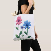 Tote Bag Blue & Pink flower トートバッグ (クローズアップ)