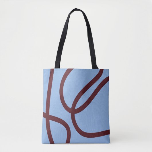 Tote Bag – Burgundy Lines on Blue トートバッグ (正面)