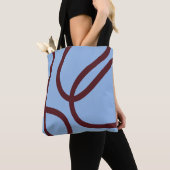 Tote Bag – Burgundy Lines on Blue トートバッグ (クローズアップ)
