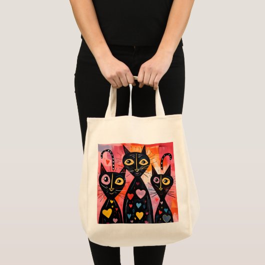Tote Bag Cat Love Red Hearts  トートバッグ (正面(商品))