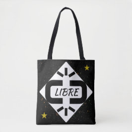 TOTE BAG Design "LIBRE" noir et blanc étoilé トートバッグ