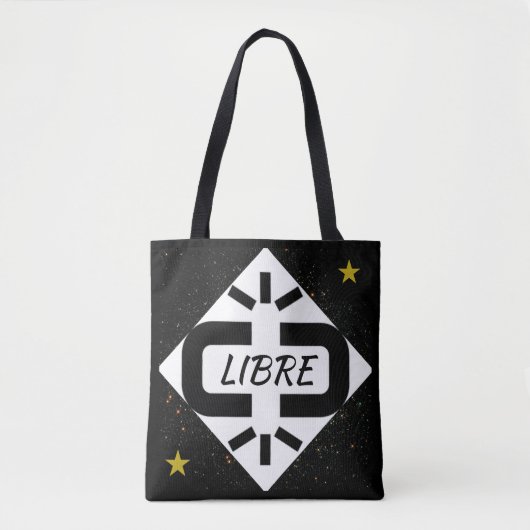 TOTE BAG Design "LIBRE" noir et blanc étoilé トートバッグ (正面)