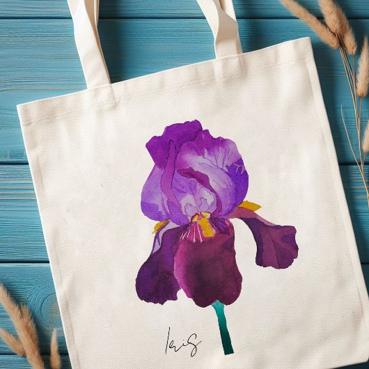 Tote bag fleur iris violet aquarelle トートバッグ