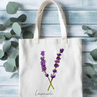 Tote bag fleur lavande violet aquarelle トートバッグ