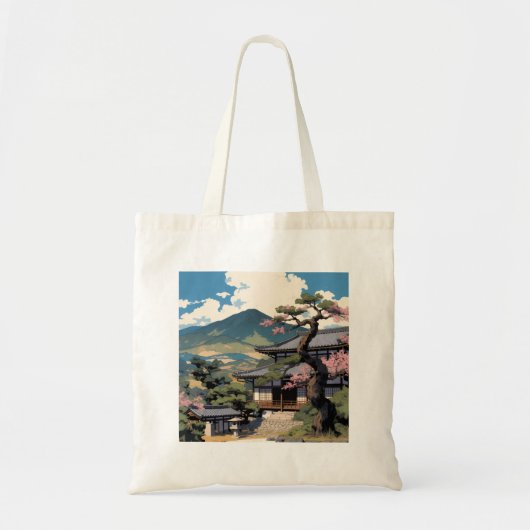Tote Bag Japonais – Paysage Traditionnel & Temple  トートバッグ (正面)