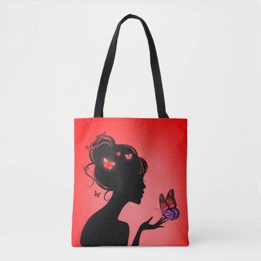 Tote Bag La femme papillons rouges トートバッグ (正面)