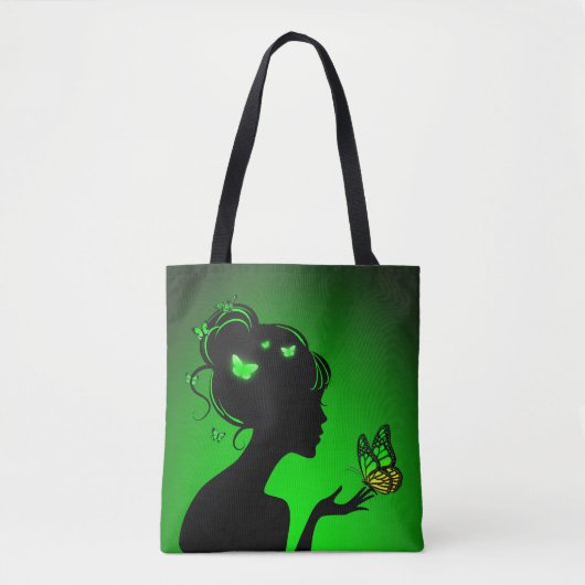 Tote Bag La femme papillons verts トートバッグ (正面)