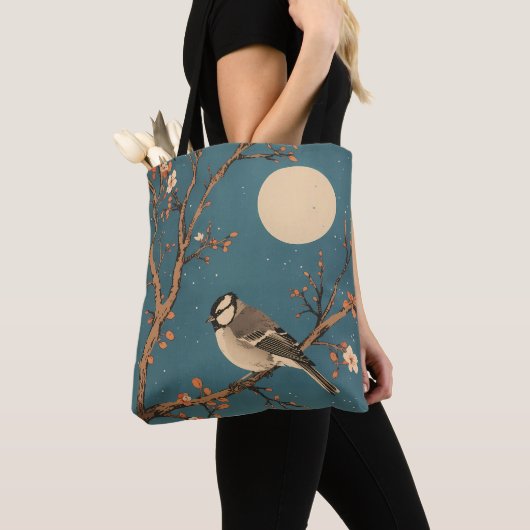 Tote bag - Moonlit Bird on Blossom Branch トートバッグ (クローズアップ)