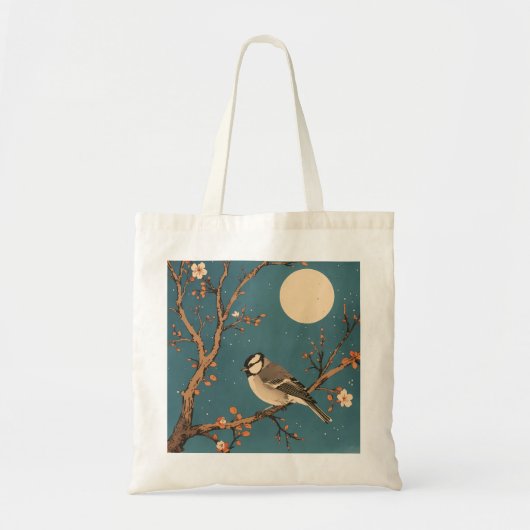 Tote bag - Moonlit Bird on Blossom Branch トートバッグ (正面)