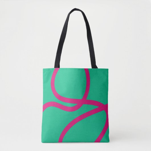 Tote Bag – Pink Lines on Green トートバッグ (正面)