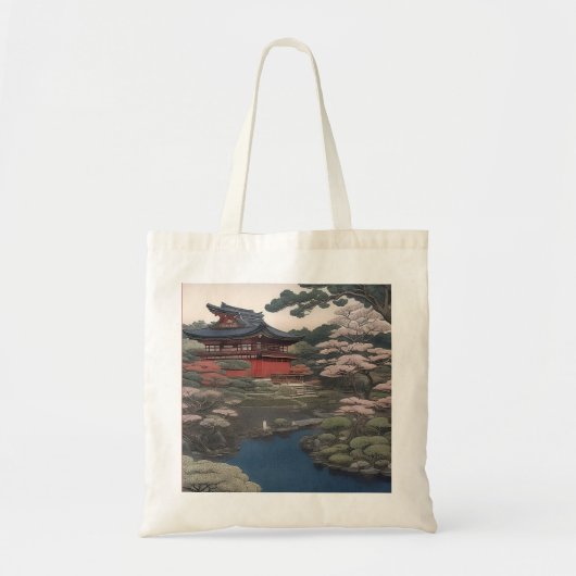 Tote bag - Temple on the river - Japan トートバッグ (正面)